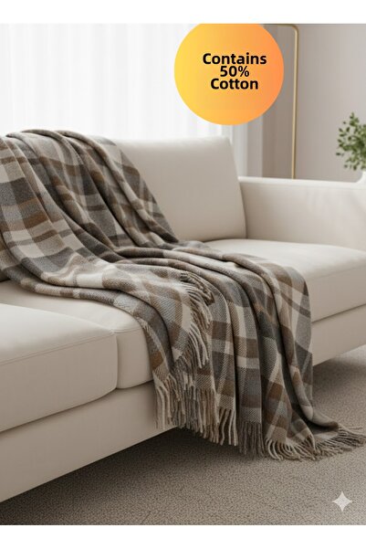 SEVHOME CONCEPT بطانية موكا المزخرفة ذات الملمس الناعم