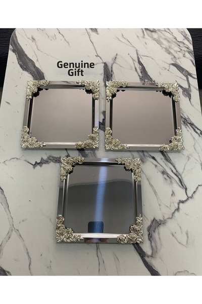 Aslı Hediyelik luxury 3-piece Silver Floral Square CoatinG Model - Tea, Coffe...