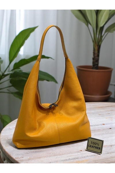 HFKY Geantă de umăr din piele pentru femei, muștar, medie Voyo Boyfriend