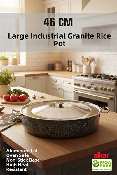 FİTHOME وعاء طهي صناعي كبير من الجرانيت مقاس 46 سم، مقاوم للحريق وغير لاصق، نوع صناعي XXXL