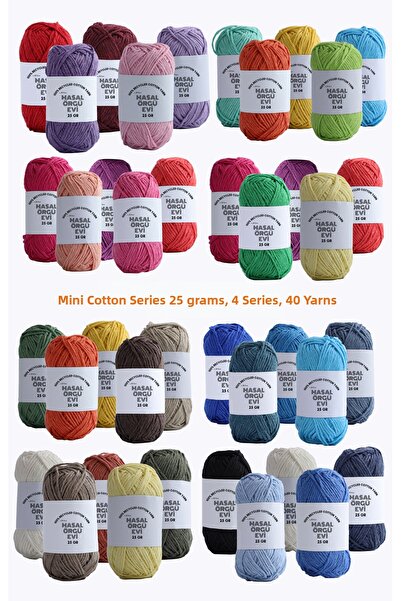 Masal Örgü Evi 25 Gram Mini Cotton Series 100% Cotton Knitting Yarn 40 Pieces...