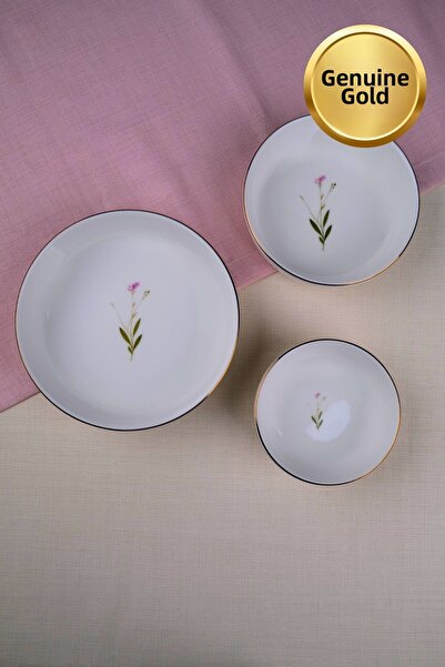tabakevi طقم أطباق بورسلين ناتورا من تاباك إيفي مطلي بالذهب 3 قطع