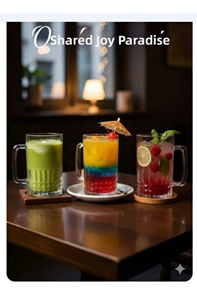 ORTAKÖY CENNETİ 3 Piece Glass Latte Espresso Mug Cup New Model 300 Cc 12 cm H...