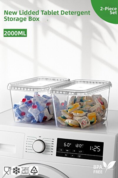 Nandy Home Set of 2 New Lidded Tablet and Detergent Storage Containers - 2X2Lt.