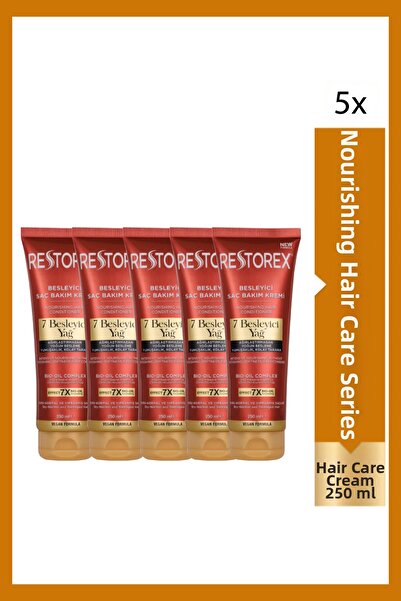 Restorex Balsam de îngrijire nutritiv 250 ml - 7 uleiuri nutritive Strălucire atrăgătoare Moalețe de mătase 5 bucăți