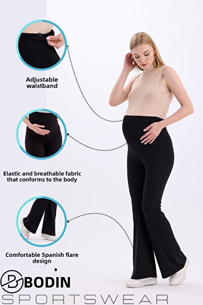 bodin طماق الأمومة ذات الساق الواسعة والخصر القابل للتعديل والمرنة