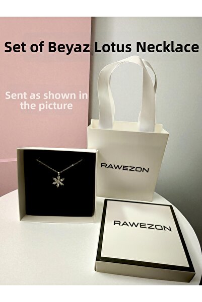 RAWEZON مجموعة صندوقية مع حقيبة مخصصة - قلادة زهرة اللوتس البيضاء الشفافة من ...