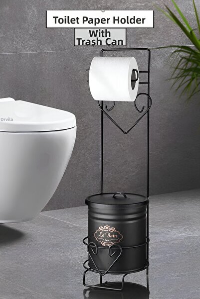 Orvila Luxury Κάδος απορριμμάτων Μπάνιο WC Θήκη Χαρτομάντηλου Μαύρο - Θήκη για Ρολό Τουαλέτας