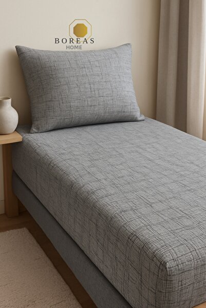 Boreas Home Комплект чаршаф и калъфка за възглавница Pixel Gray Ranforce (100X200)