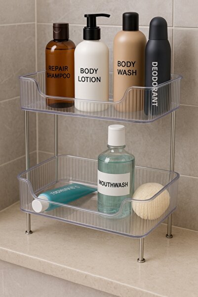COCEM Organizator transparent pentru baie cu 2 niveluri – Raft organizator mu...