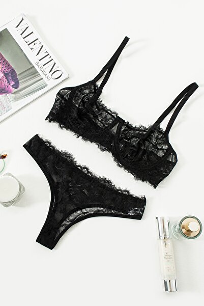 La Linaa Anna Černá krajková kostice bez čepice Kalhotková podprsenka