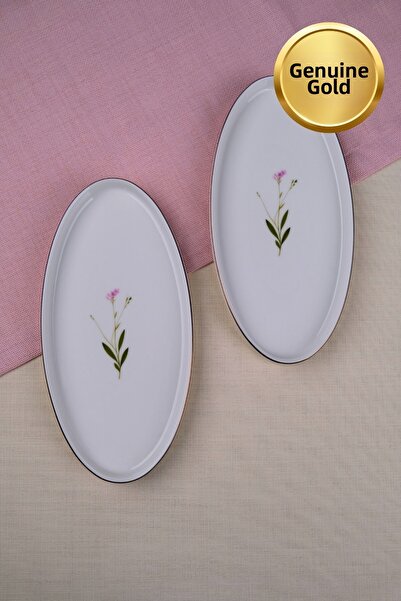 tabakevi Tabak Evi Porcelain Natura Broadcloth Gold Gilded Boat with Upright Cheeks 26X13X2Cm 2 Pcs