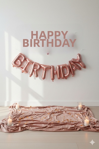 Deniz Party Store بالون عيد ميلاد سعيد من رقائق الذهب الوردي