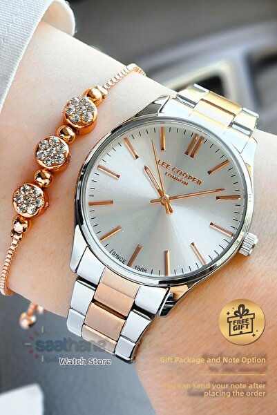 Lee Cooper ساعة يد نسائية من الفولاذ الأبيض الوردي 7055.530