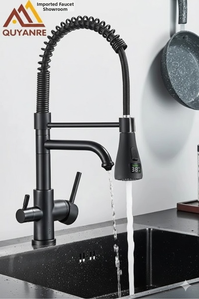 OEM صنبور مطبخ بتدفق مزدوج مع منفذ تنقية المياه ونافورة رقمية LED حلزونية مع ...