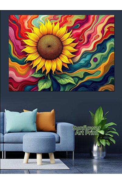 KanvasSepeti Цветна декоративна маслена картина с гигантско слънчогледово цве...