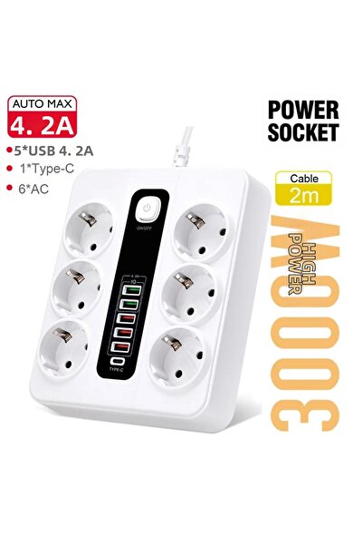 Epilons Hp-H04 3000W 10Amp 6-Piece Multi Thermal Current Socket with 2 Meter ...