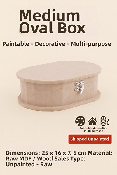 Eymen Hobi Medium Size Oval Raw Wooden Box 25X16X7.5 cm |   Decorative Storag...
