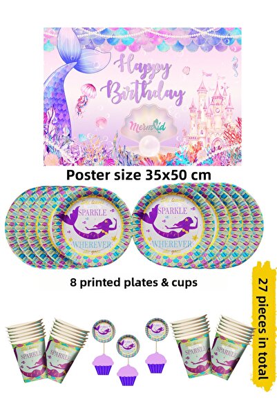 HAPPYLOOPPARTY Set farfurie, pahar și banner tematic cu sirenă pentru ziua de...