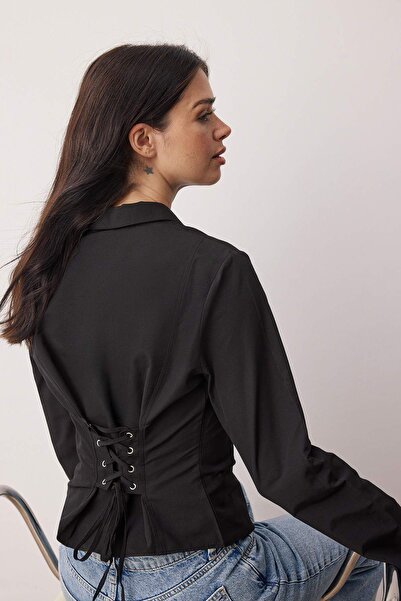 Trendyol Collection Black Corset Detailed Fitted Waist Shirt Twoaw26Go00055