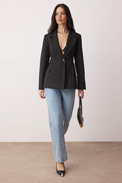 Trendyol Collection Exclusive Special Collection Black Fitted Cashmere Blazer Jacket Twoaw26Bc00054