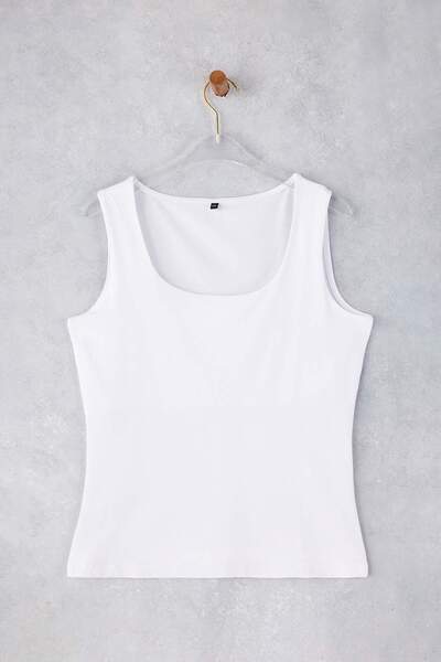 Trendyol Curve White Square Collar Large Size Knitted Undershirt Tbbaw26Cv00005