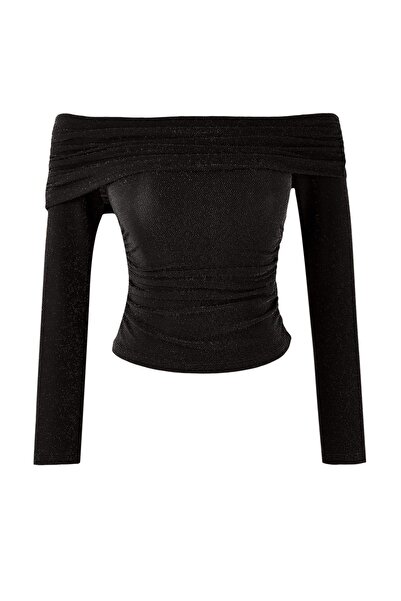 Trendyol Collection Gold Carmen Collar Glitter Knitted Party Blouse Tprss26Bz00002