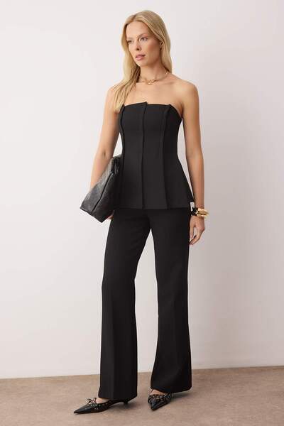 Trendyol Collection Μαύρη υφαντή μπλούζα χωρίς στράπλες περιορισμένης έκδοσης...