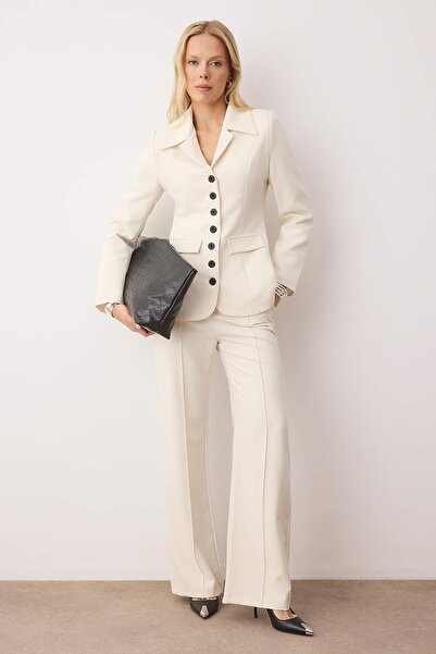 Trendyol Collection Ecru Fitted/Woven Blazer Jacket Pants Bottom - Top Set Twoaw26Au00149