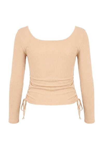 Trendyol Curve Brown-Beige 2-Pack Gathered Side Plus Size Blouse Tbbaw26Af00105