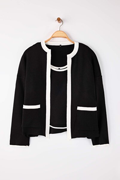 Trendyol Curve Set de 2 bluze-cardigan cu detalii în linie neagră TBBAW26AV00050