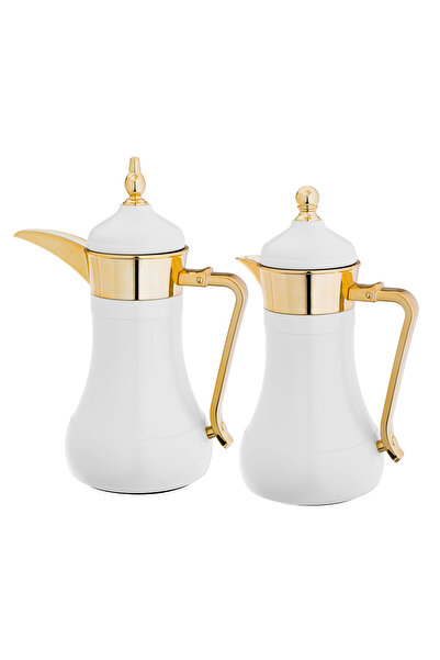 Alaska Thermos Set For Tea and Coffee 2 Piece 1L White With Gold