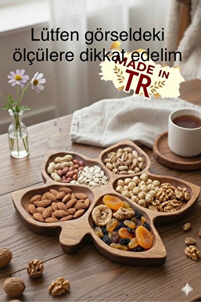 Ayd ahşap Beech Solid Panel Wooden Leaf Serving Plate with 5 Compartments – Snack Plate for Breakfast