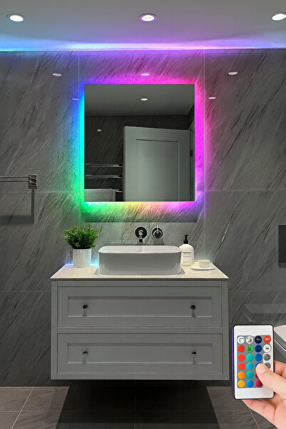 Digital Kare RGB LED Işıklı Ayna – Dekoratif, Banyo ve Makyaj İçin Sınırsız Renk (50–80 cm)