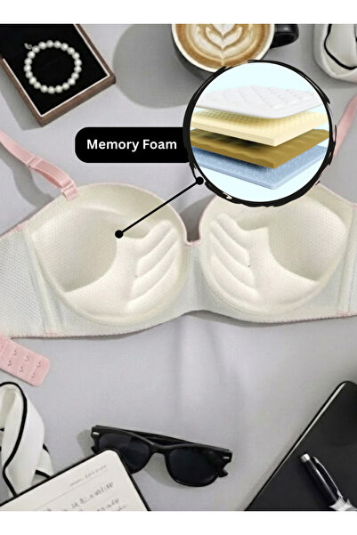 Comfort Women’s Padded Striped Memory Foam Bra – Non-Wired, Adjustable Straps – Pink