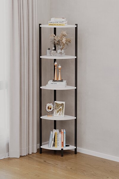 bodygym Eris 5 Raflı Köşe Kitaplık Mutfak Rafı Dekoratif Aksesuar Rafı Çok Am...