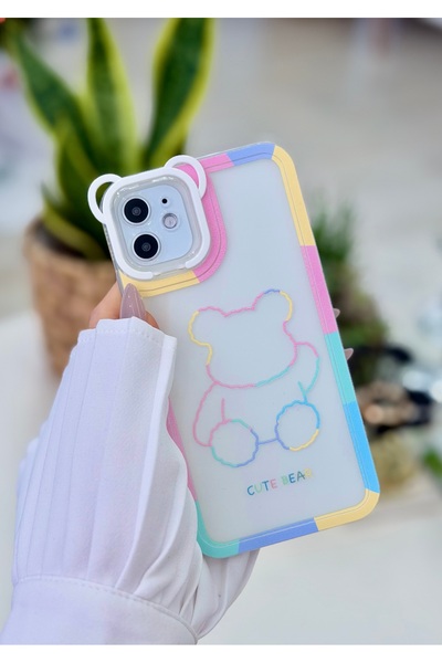 Go Aksesuar Iphone 11 Kılıf Köşeli Renkli Ayıcık Kamera Korumalı Kılıf