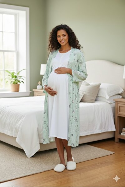 Lohusa Dünyasi Kadın Çiçek Desenli Bisiklet Yaka 2'Lü Lohusa Hamile Gecelik S...