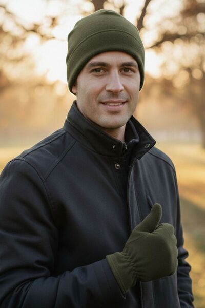 SINGLE SWORD Polar Beanie and Gloves - Khaki