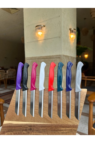 Solingen Tırtıklı Simli Serisi 8 Renk Deliksiz Meyve Bıçağı – Paslanmaz Çelik Keskin Uçlu Yeni Model