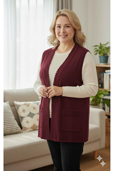 we are the best UYSALİDA Kadın Orta Yaş Ve Üzeri Triko Örgü Düğmesiz Anne Yelek