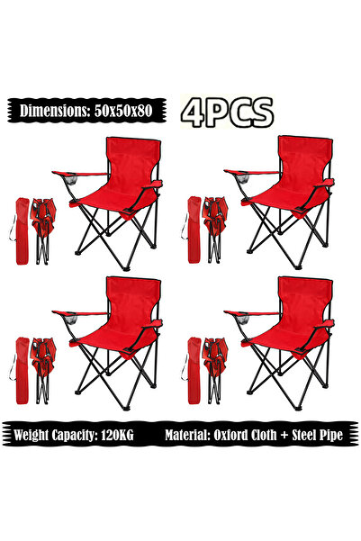 Generic Folding Camping Chair with Armrests and Cup Holder, Foldable Beach And Garden Chair (Pack Of 4)