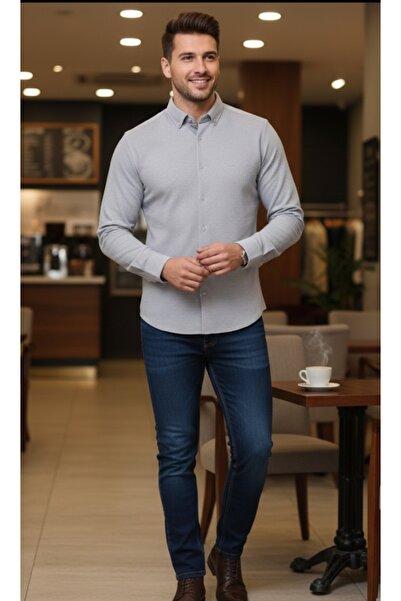 ADVANTE UZUN KOLLU SLİM FİT LİKRALI GOFRE KUMAŞ MEVSİMLİK ERKEK SPOR GÖMLEK