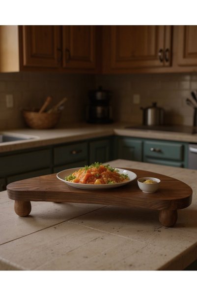 Rembox Natural Beech Wood Almond Shaped Wooden Serving Stand with Ball Feet – Breakfast and Decorative Serving Stand