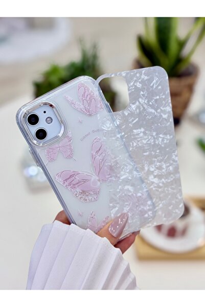 Go Aksesuar Iphone 11 Uyumlu 2in1 Kelebek Baskılı Şeffaf SİLİKON Kılıf