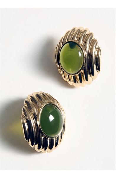 mos&more by mosev Marka Model, Çelik Gold Yeşil Hafif Küpe