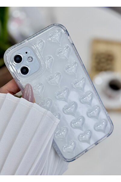 Go Aksesuar Iphone 11 Uyumlu 3D Kalp Kabartma Desenli Darbe Önleyici Kamera K...