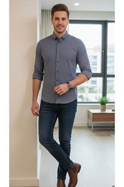 ADVANTE UZUN KOLLU SLİM FİT GOFRE KUMAŞ LİKRALI MEVSİMLİK ERKEK SPOR GÖMLEK