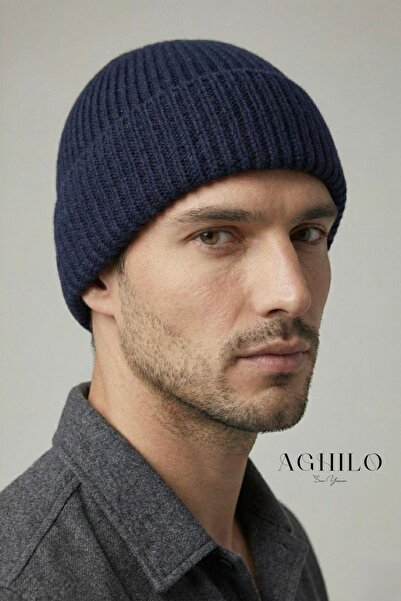 Aghilo Вовняна зимова унісекс шапка з підборіддям – темно-синя