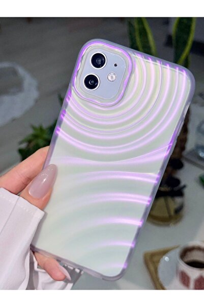 Go Aksesuar Iphone 11 Uyumlu 3d Aurora Kabartma Mor Yansımalı Mat  Silikon Kılıf